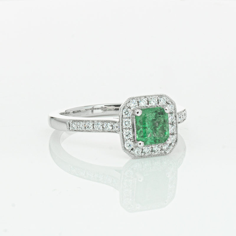 18ct White Gold .70ct Emerald & Diamond Mandalay Ring-Ring-Walker & Hall