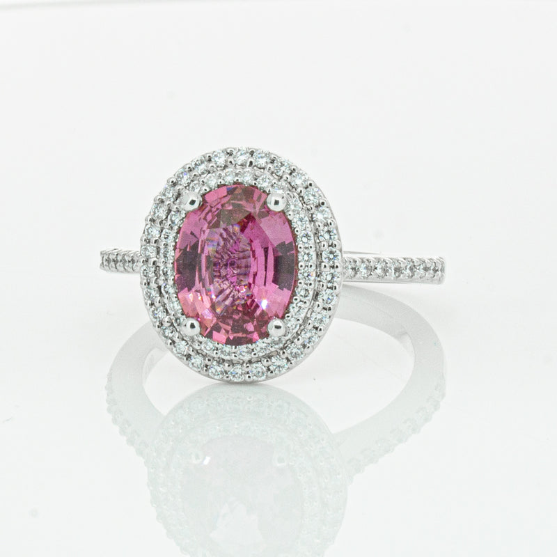 18ct White Gold Pink Sapphire & Diamond Rosa Ring-Ring-Walker & Hall