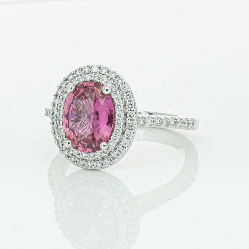 18ct White Gold Pink Sapphire & Diamond Rosa Ring-Ring-Walker & Hall