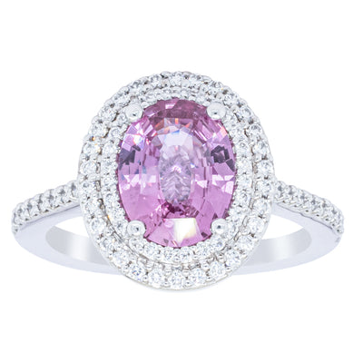 18ct White Gold Pink Sapphire & Diamond Rosa Ring-Ring-Walker & Hall