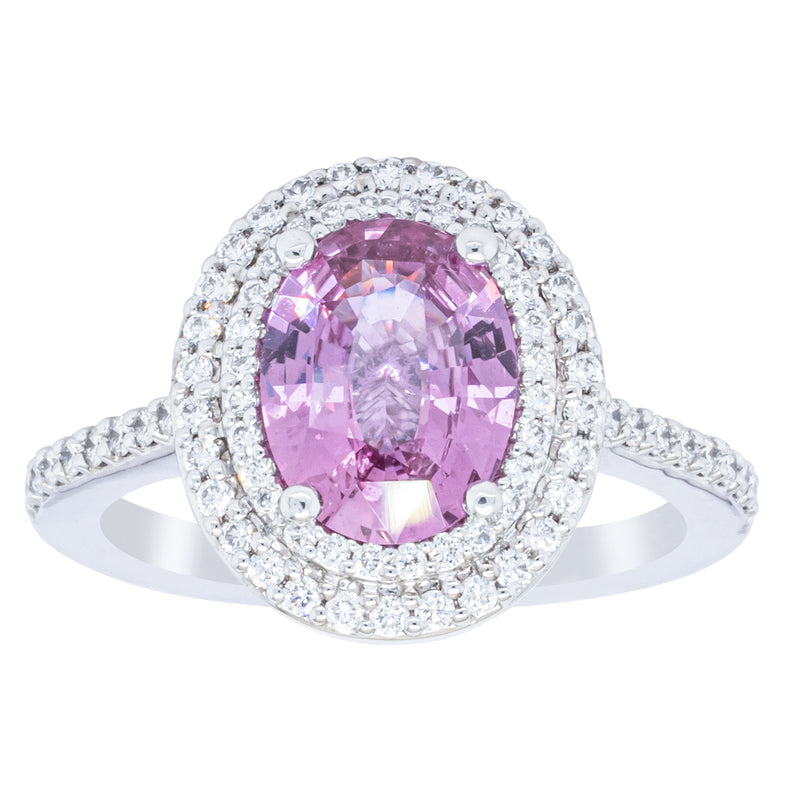 18ct White Gold Pink Sapphire & Diamond Rosa Ring-Ring-Walker & Hall
