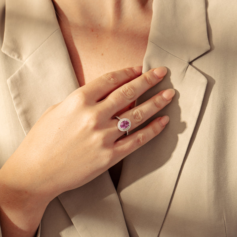 18ct White Gold Pink Sapphire & Diamond Rosa Ring-Ring-Walker & Hall