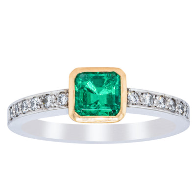 Deja Vu 18ct White Gold .70ct Emerald & Diamond Ring-Ring-Walker & Hall