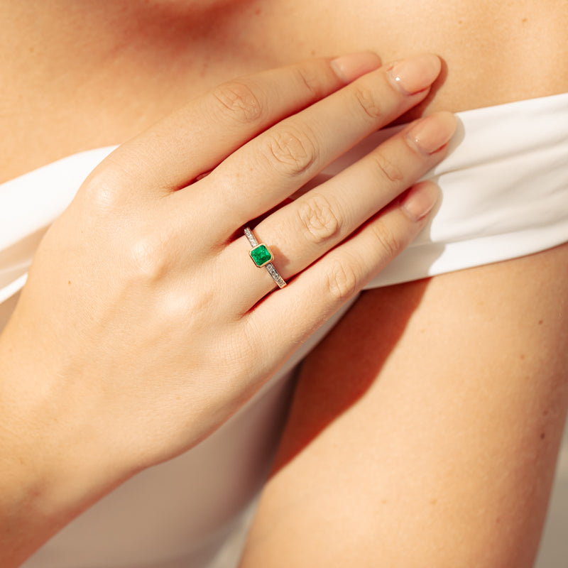 Deja Vu 18ct White Gold .70ct Emerald & Diamond Ring-Ring-Walker & Hall