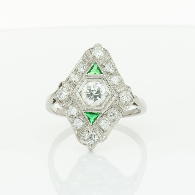 Vintage Platinum .40ct Diamond & Emerald Ring-Ring-Walker & Hall