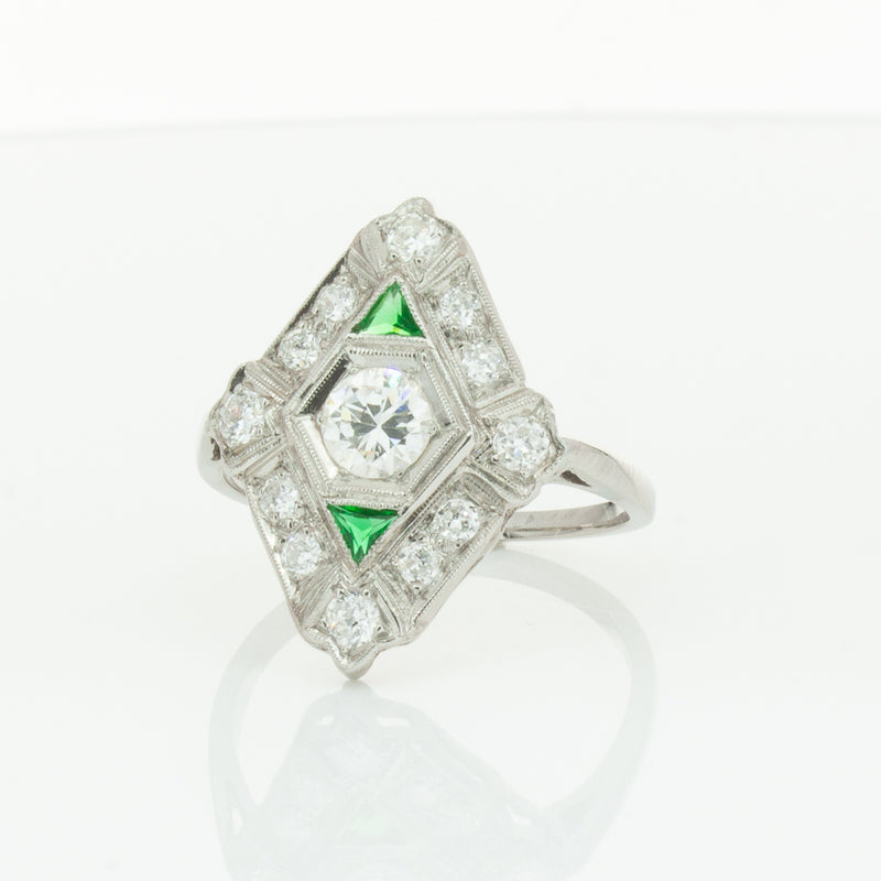 Vintage Platinum .40ct Diamond & Emerald Ring-Ring-Walker & Hall