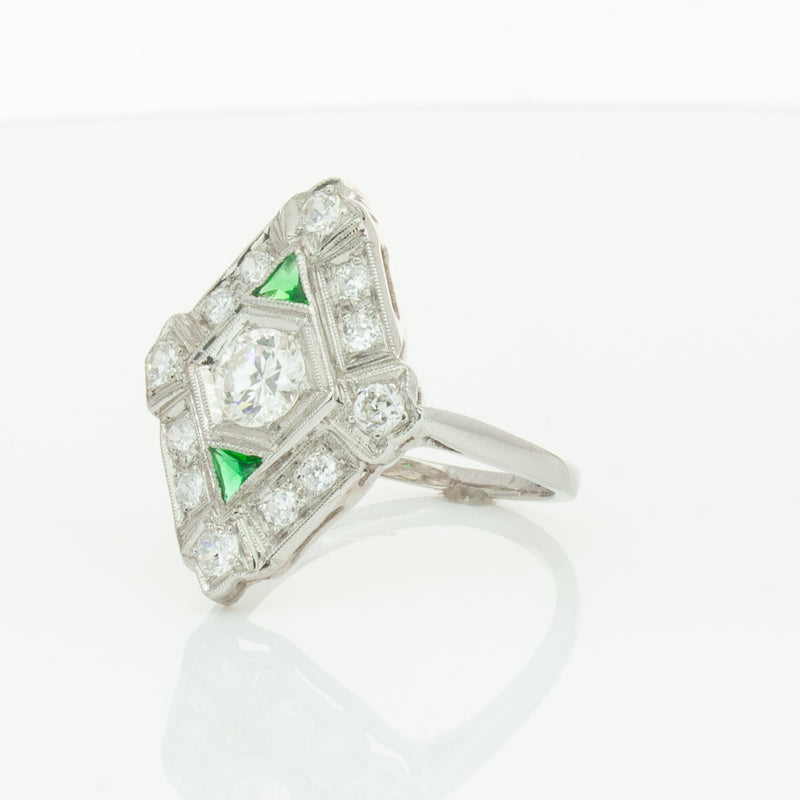 Vintage Platinum .40ct Diamond & Emerald Ring-Ring-Walker & Hall