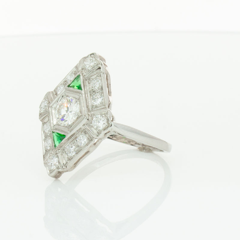 Vintage Platinum .40ct Diamond & Emerald Ring-Ring-Walker & Hall