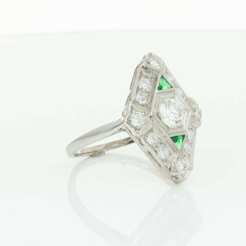 Vintage Platinum .40ct Diamond & Emerald Ring-Ring-Walker & Hall