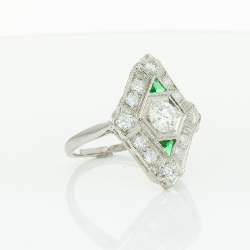 Vintage Platinum .40ct Diamond & Emerald Ring-Ring-Walker & Hall