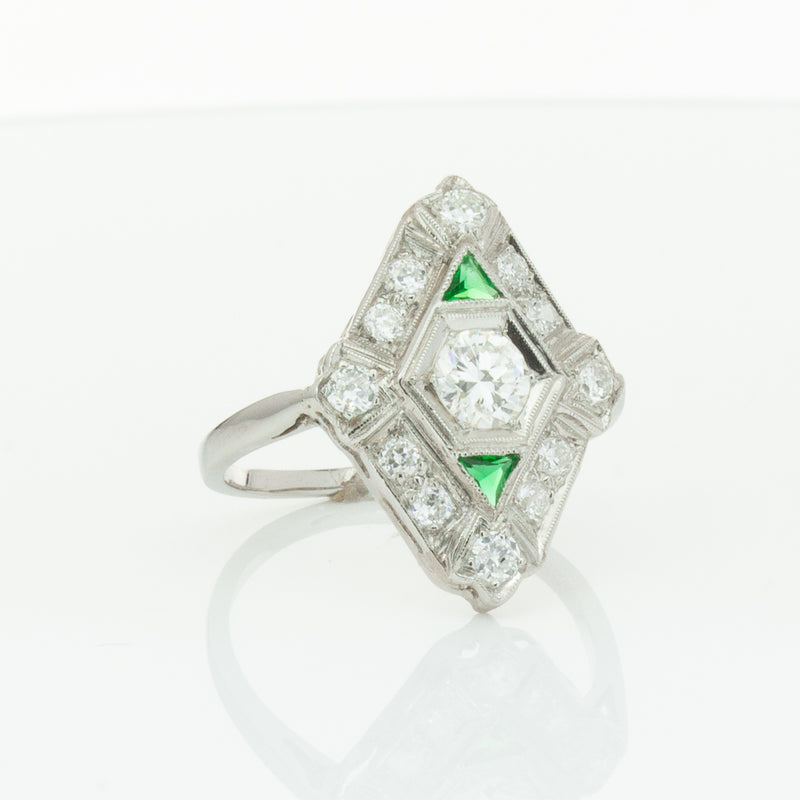 Vintage Platinum .40ct Diamond & Emerald Ring-Ring-Walker & Hall