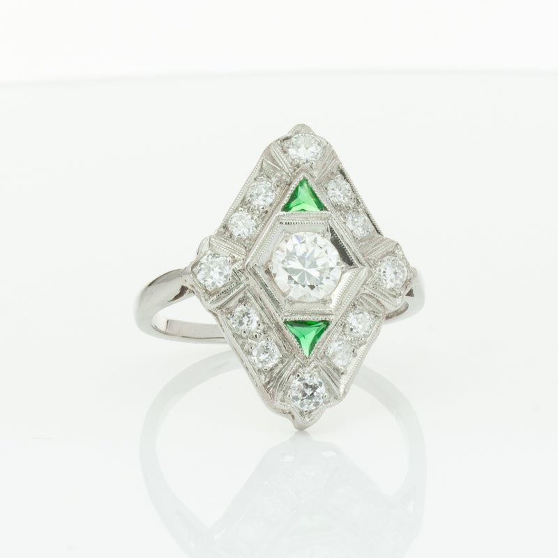 Vintage Platinum .40ct Diamond & Emerald Ring-Ring-Walker & Hall