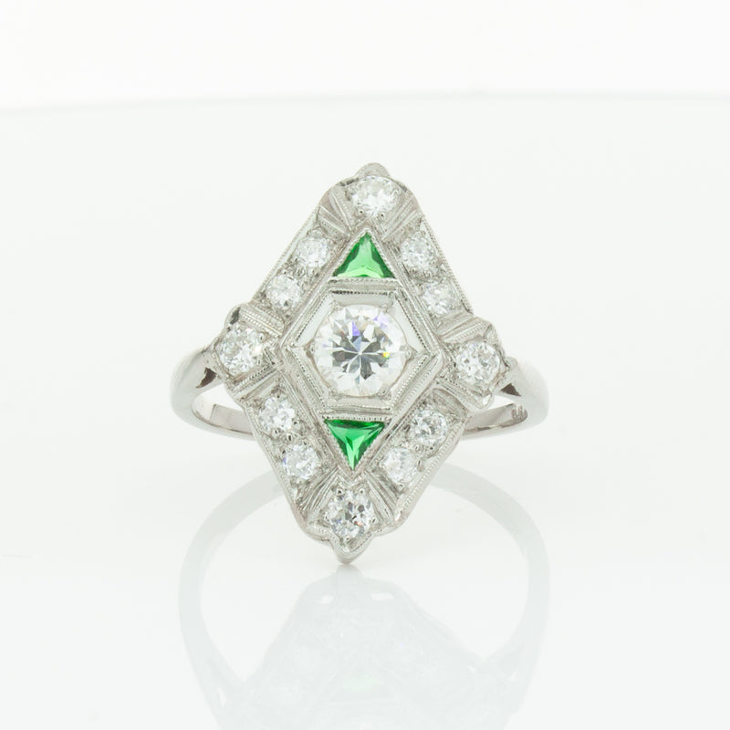 Vintage Platinum .40ct Diamond & Emerald Ring-Ring-Walker & Hall