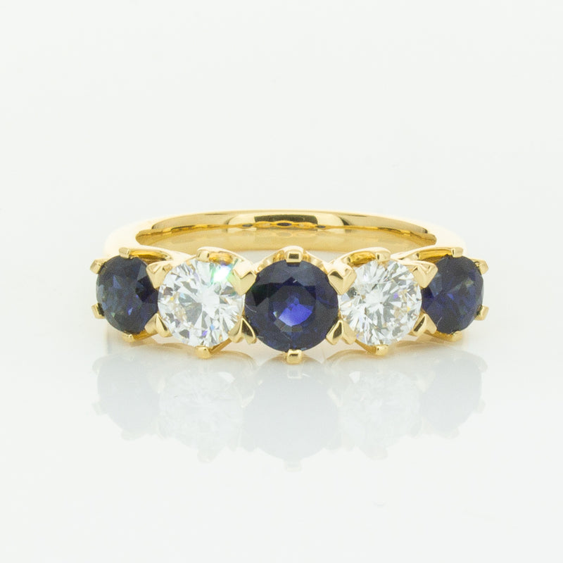 18ct Yellow Gold 1.41ct Sapphire & Diamond Pentagon Ring-Ring-Walker & Hall