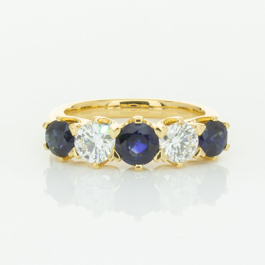 18ct Yellow Gold 1.41ct Sapphire & Diamond Pentagon Ring-Ring-Walker & Hall
