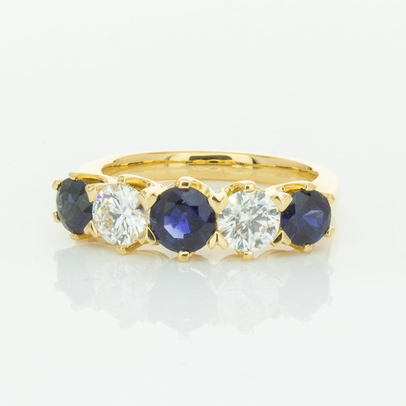 18ct Yellow Gold 1.41ct Sapphire & Diamond Pentagon Ring-Ring-Walker & Hall