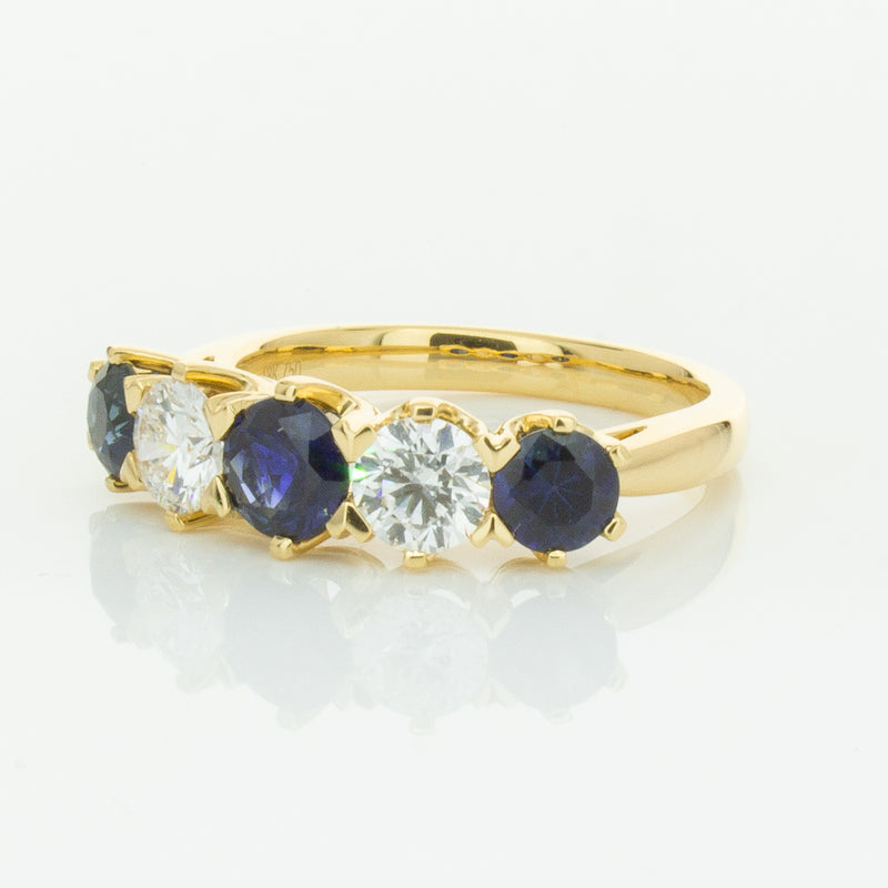 18ct Yellow Gold 1.41ct Sapphire & Diamond Pentagon Ring-Ring-Walker & Hall