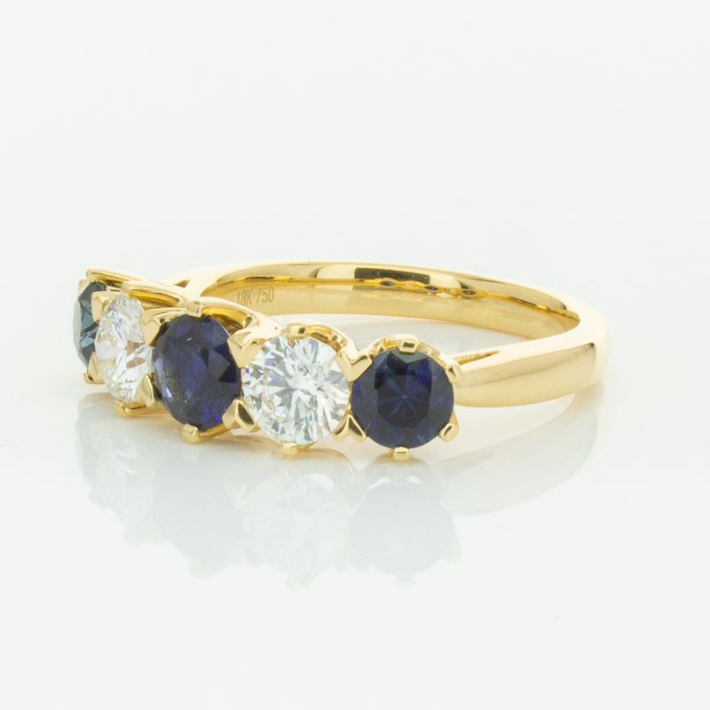 18ct Yellow Gold 1.41ct Sapphire & Diamond Pentagon Ring-Ring-Walker & Hall