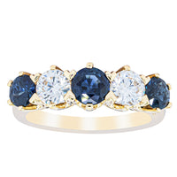 18ct Yellow Gold 1.41ct Sapphire & Diamond Pentagon Ring-Ring-Walker & Hall