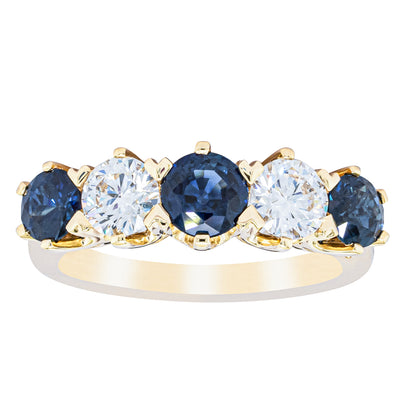 18ct Yellow Gold 1.41ct Sapphire & Diamond Pentagon Ring-Ring-Walker & Hall