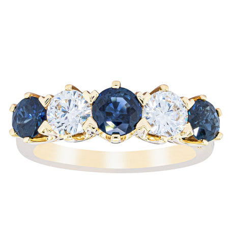 18ct Yellow Gold 1.41ct Sapphire & Diamond Pentagon Ring-Ring-Walker & Hall