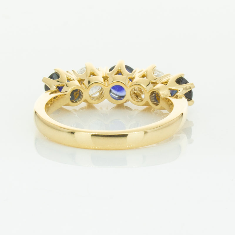 18ct Yellow Gold 1.41ct Sapphire & Diamond Pentagon Ring-Ring-Walker & Hall