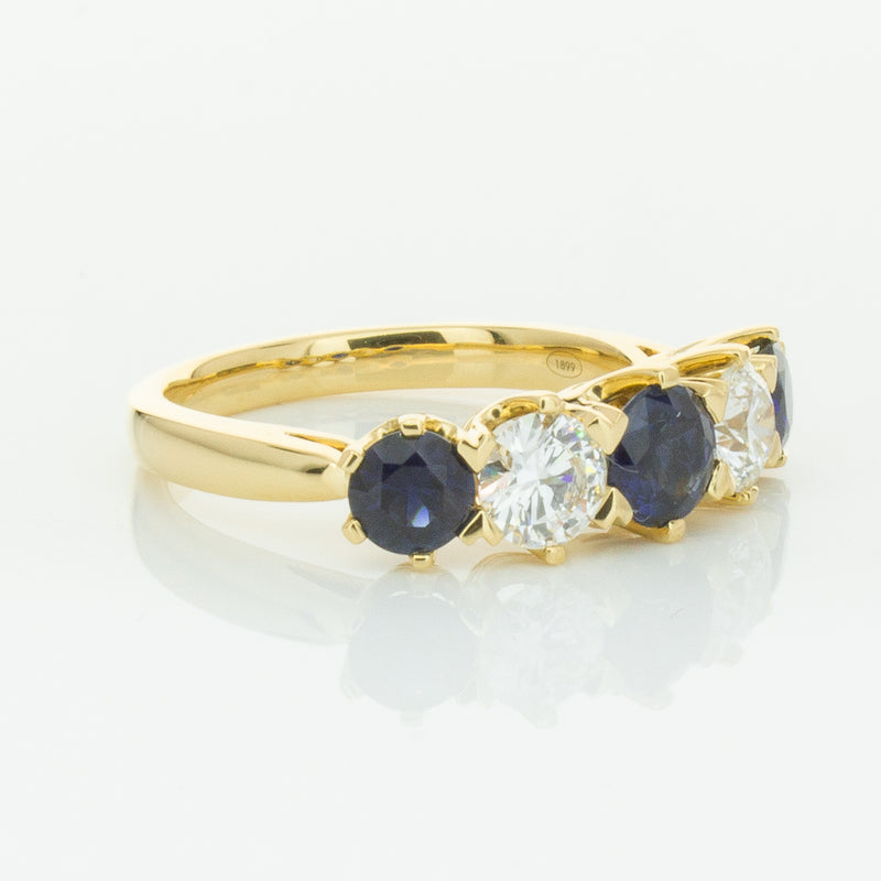 18ct Yellow Gold 1.41ct Sapphire & Diamond Pentagon Ring-Ring-Walker & Hall