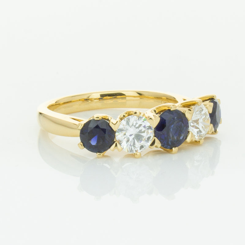 18ct Yellow Gold 1.41ct Sapphire & Diamond Pentagon Ring-Ring-Walker & Hall