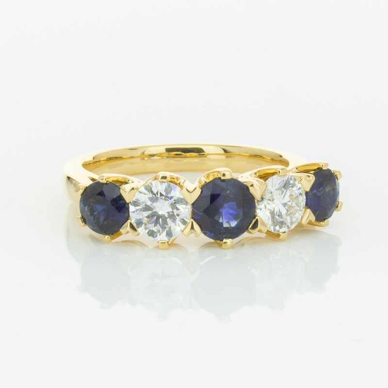 18ct Yellow Gold 1.41ct Sapphire & Diamond Pentagon Ring-Ring-Walker & Hall