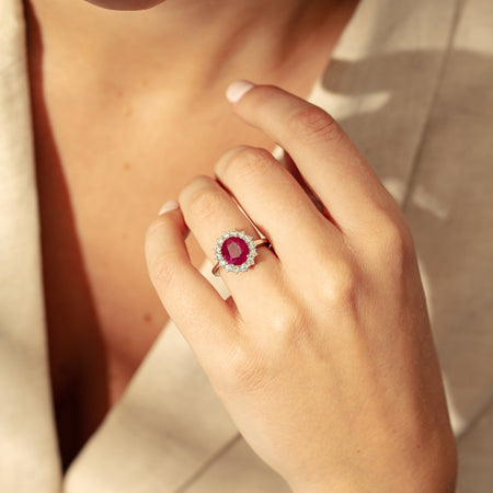 18ct White Gold 2.12ct Ruby & Diamond Belle Ring-Ring-Walker & Hall