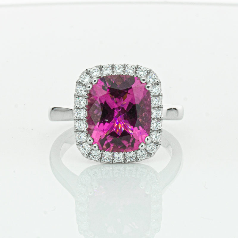 18ct White Gold Pink Tourmaline & Diamond Fleur Ring-Ring-Walker & Hall