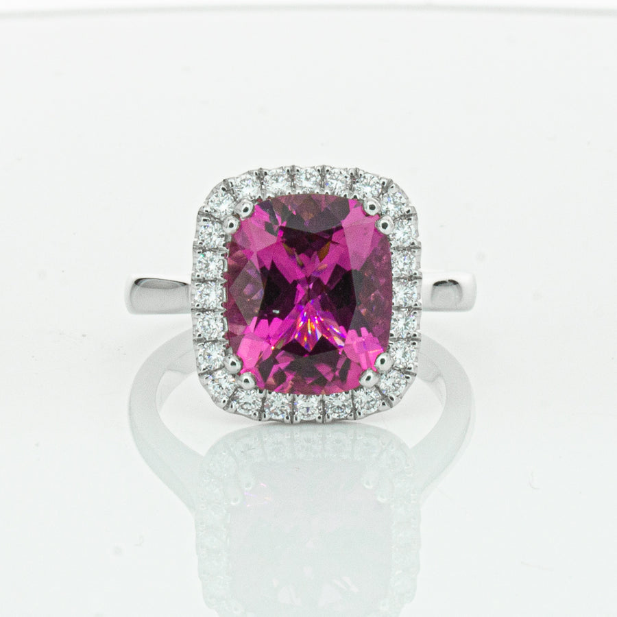 18ct White Gold Pink Tourmaline & Diamond Fleur Ring-Ring-Walker & Hall
