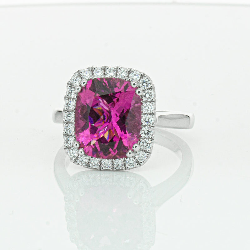 18ct White Gold Pink Tourmaline & Diamond Fleur Ring-Ring-Walker & Hall