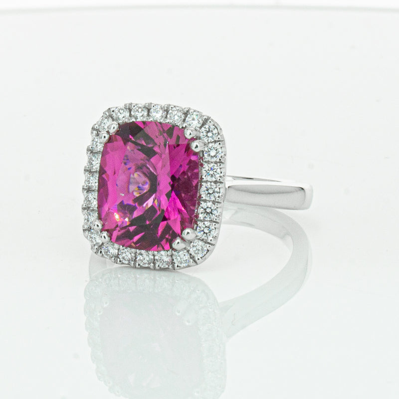 18ct White Gold Pink Tourmaline & Diamond Fleur Ring-Ring-Walker & Hall