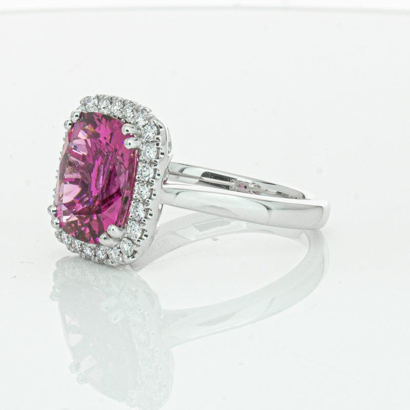 18ct White Gold Pink Tourmaline & Diamond Fleur Ring-Ring-Walker & Hall