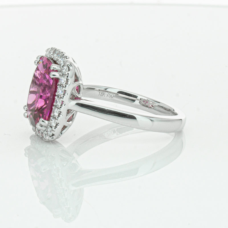 18ct White Gold Pink Tourmaline & Diamond Fleur Ring-Ring-Walker & Hall