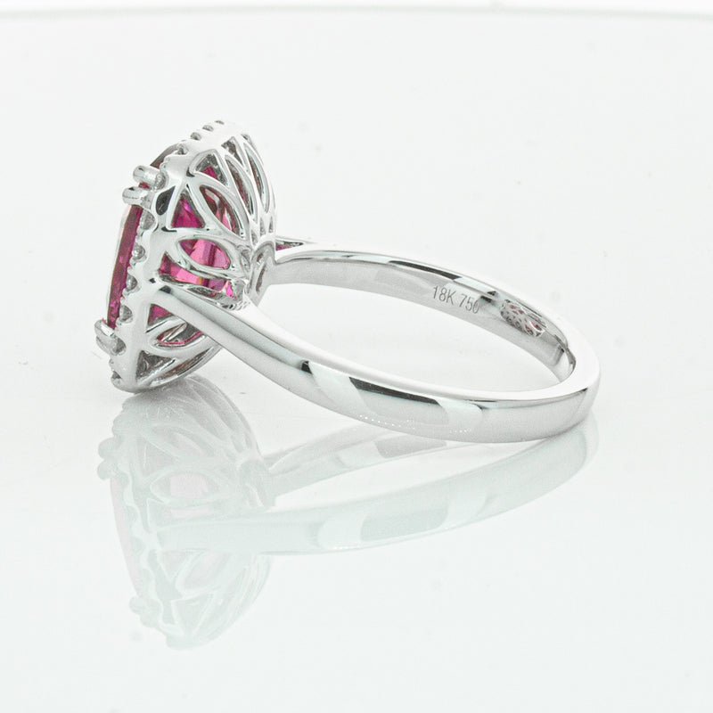 18ct White Gold Pink Tourmaline & Diamond Fleur Ring-Ring-Walker & Hall