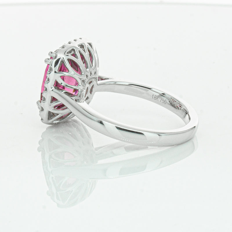 18ct White Gold Pink Tourmaline & Diamond Fleur Ring-Ring-Walker & Hall