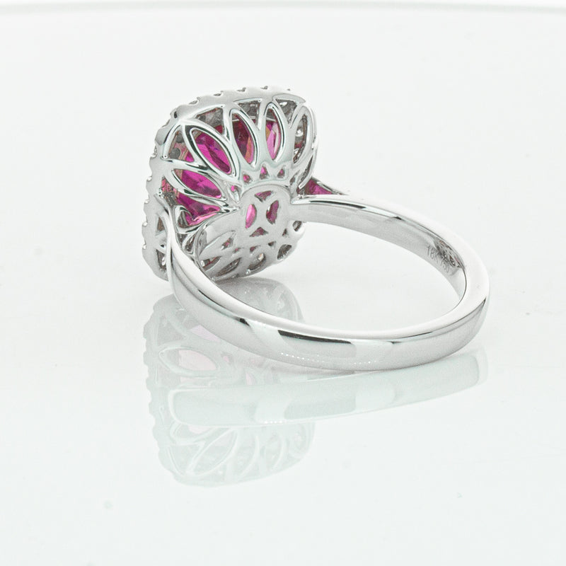 18ct White Gold Pink Tourmaline & Diamond Fleur Ring-Ring-Walker & Hall