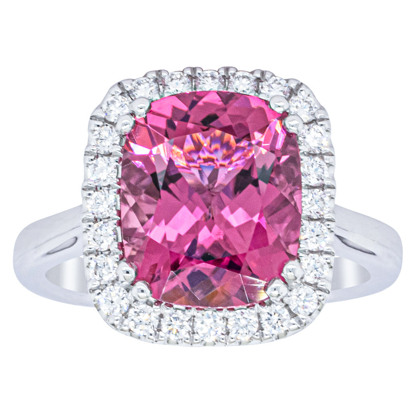 18ct White Gold Pink Tourmaline & Diamond Fleur Ring-Ring-Walker & Hall