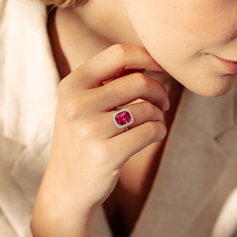 18ct White Gold Pink Tourmaline & Diamond Fleur Ring-Ring-Walker & Hall