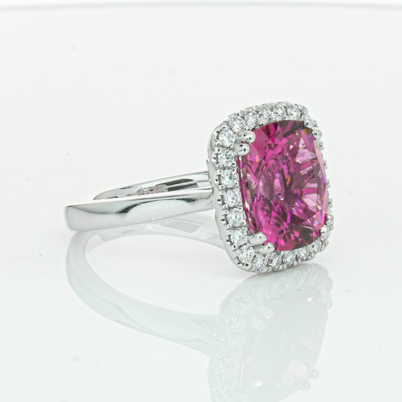18ct White Gold Pink Tourmaline & Diamond Fleur Ring-Ring-Walker & Hall