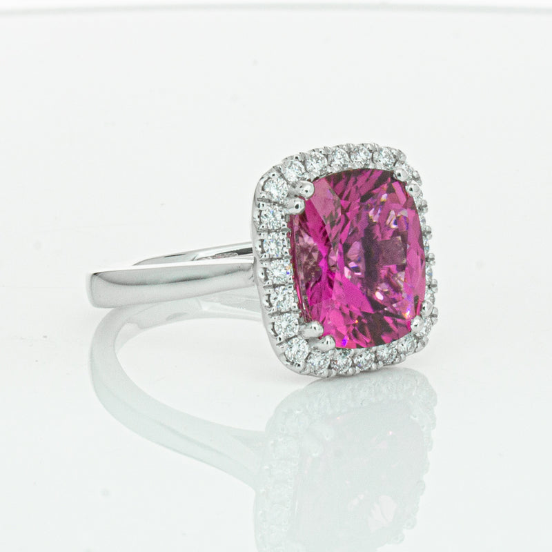 18ct White Gold Pink Tourmaline & Diamond Fleur Ring-Ring-Walker & Hall