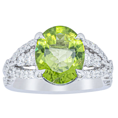 18ct White Gold 3.38ct Peridot & Diamond Ring-Ring-Walker & Hall