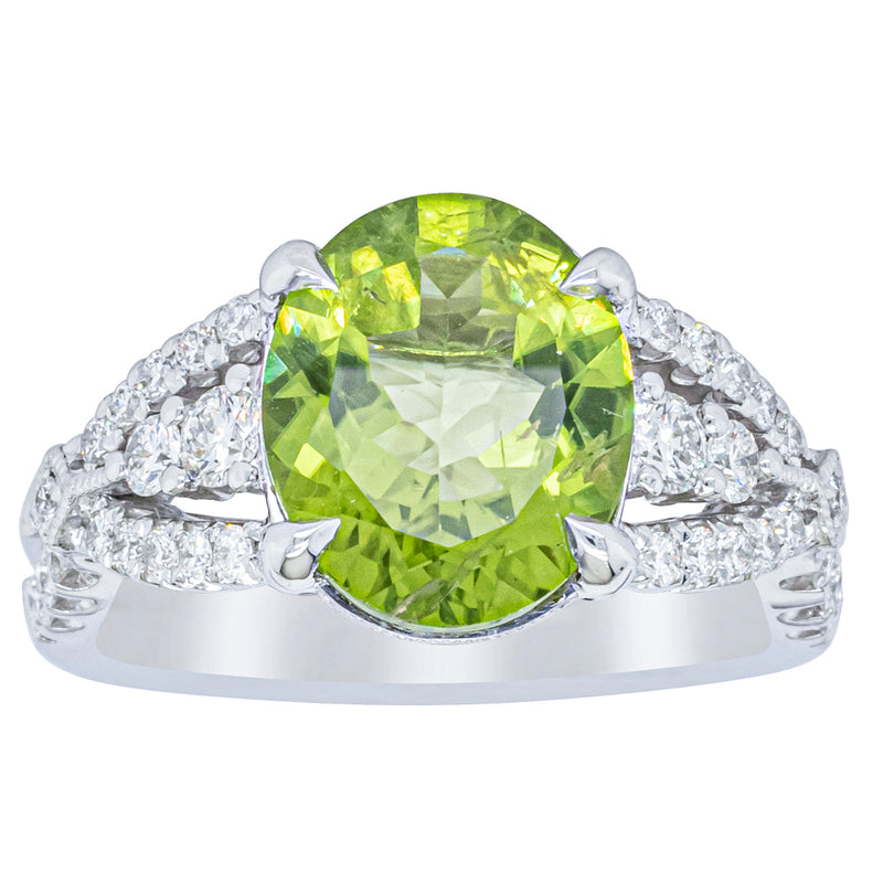 18ct White Gold 3.38ct Peridot & Diamond Ring-Ring-Walker & Hall