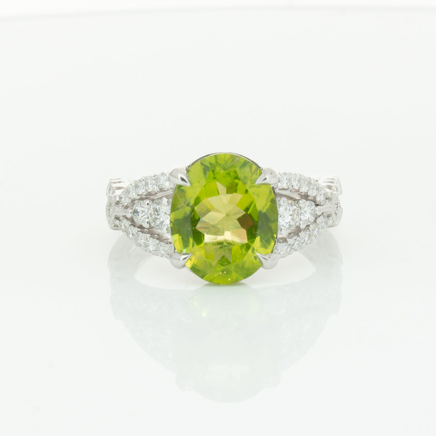 18ct White Gold 3.38ct Peridot & Diamond Ring-Ring-Walker & Hall