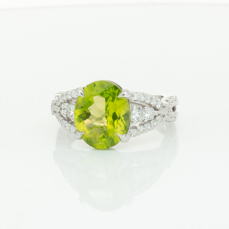 18ct White Gold 3.38ct Peridot & Diamond Ring-Ring-Walker & Hall