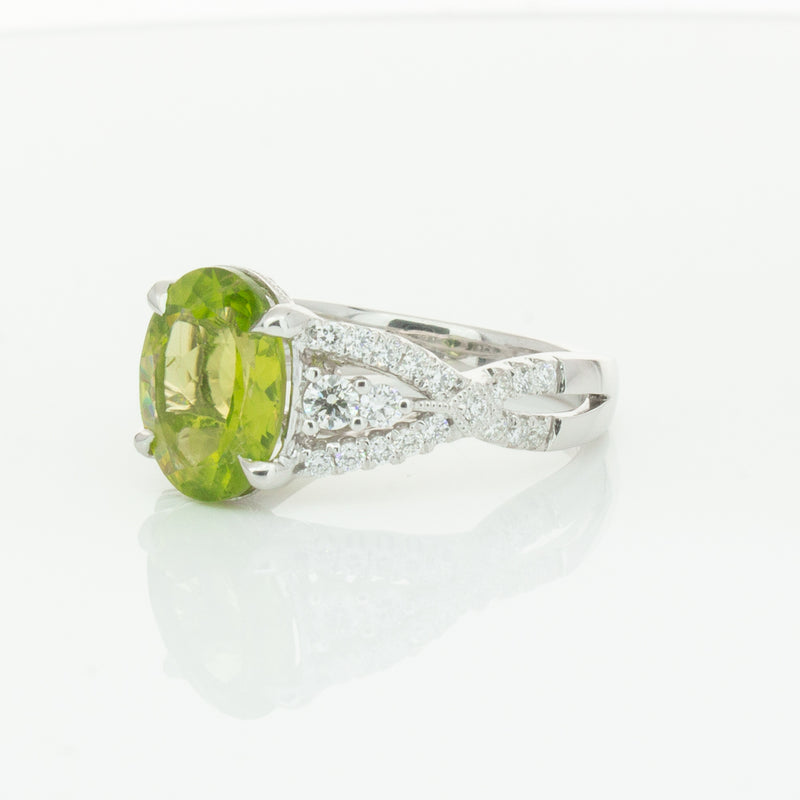 18ct White Gold 3.38ct Peridot & Diamond Ring-Ring-Walker & Hall