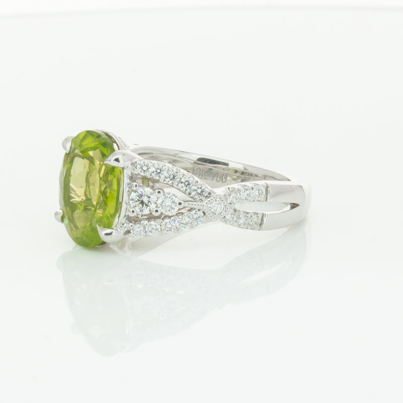 18ct White Gold 3.38ct Peridot & Diamond Ring-Ring-Walker & Hall