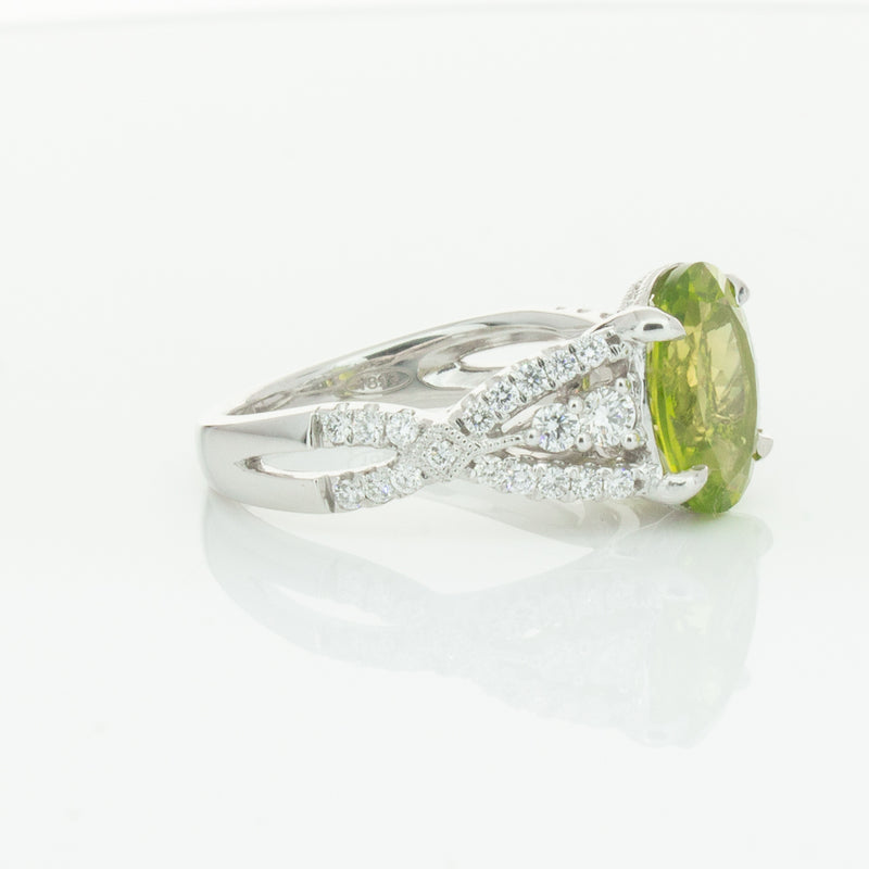 18ct White Gold 3.38ct Peridot & Diamond Ring-Ring-Walker & Hall